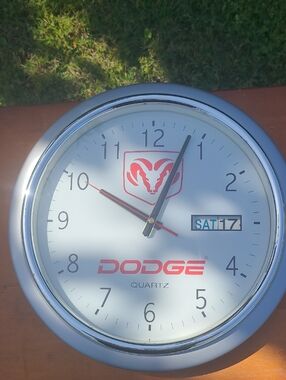 Dodge Quartz Wall Clock - White Face with Red Logo